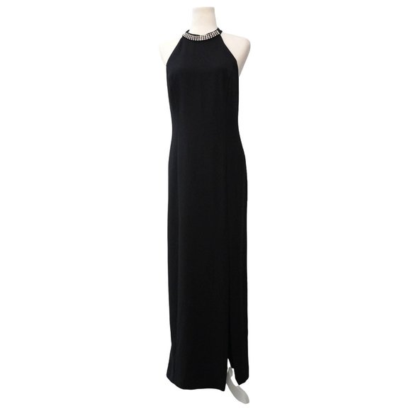 Vintage Black Formal Dress with Rhinestone Collar Sleeveless Long Length Sheath - Picture 1 of 10